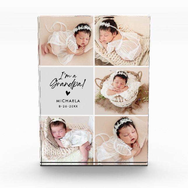 I'm A Grandpa 5-Photo Baby's Name & Birth Date Photo Block (Front)