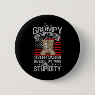 I'm A Grumpy Old Veteran Funny Army Us Flag Grandp 6 Cm Round Badge