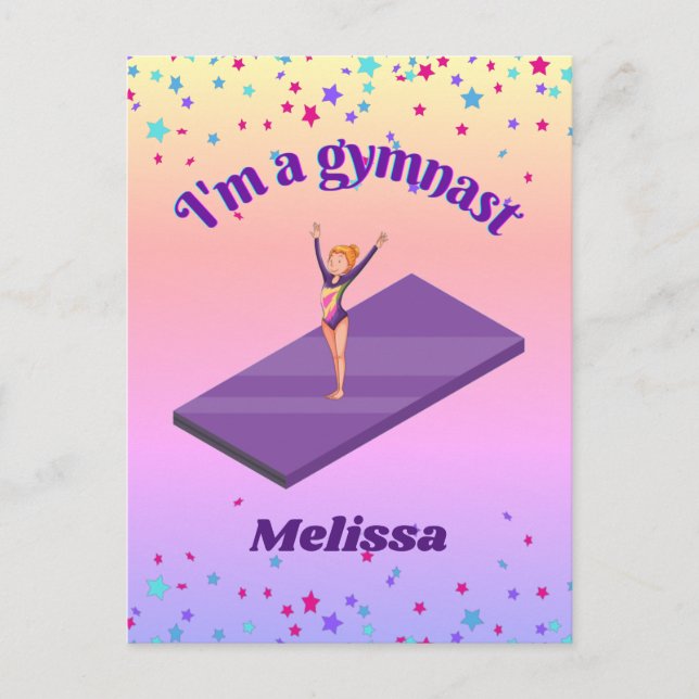 I'm A Gymnast - Girl w/ Leotard on Purple Gym Mat  Postcard (Front)