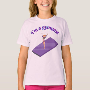I'm A Gymnast - Girl w/ Leotard on Purple Gym Mat T-Shirt