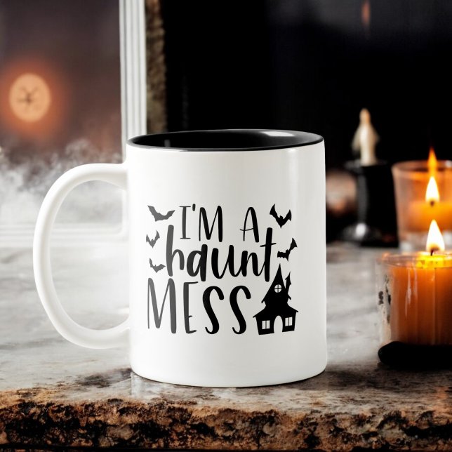 I'm a Haunt Mess Funny Womens Halloween Two-Tone Coffee Mug (Creator Uploaded)