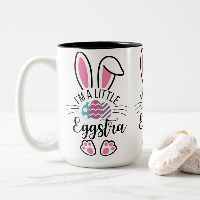 I'm A Little Eggstra Funny Easter Bunny Ears Graph Two-Tone Coffee Mug (With Donut)