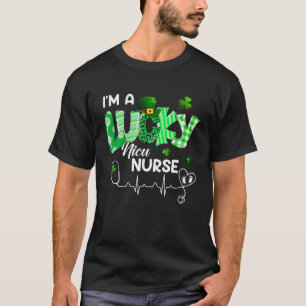 I'm A Lucky NICU Nurse Plaid Heartbeat Baby St Pat T-Shirt
