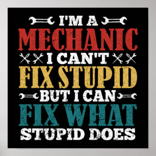 I'm A Mechanic I Can't Fix Stupid Funny Mechanic Poster