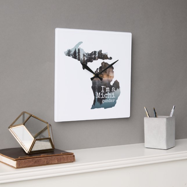 I'm A Michigander Lake Photo Filled Silhouette Square Wall Clock (Office)