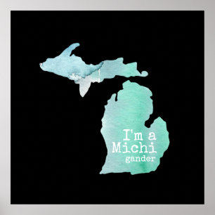 I'm A Michigander Watercolor Filled Silhouette Poster