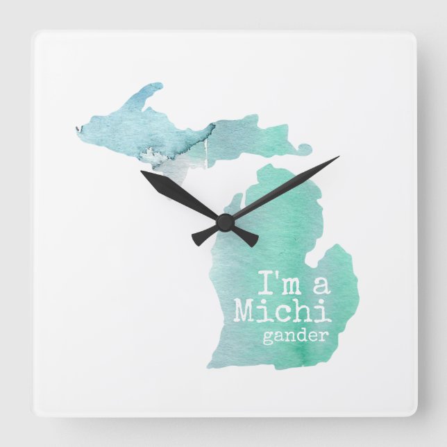 I'm A Michigander Watercolor Filled Silhouette Square Wall Clock (Front)