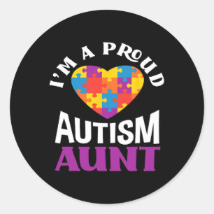I'm A Proud Autism Aunt Puzzle Heart Autism Awaren Classic Round Sticker