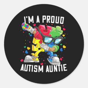 I'm A Proud Autism Auntie Autism Awareness Dabbing Classic Round Sticker
