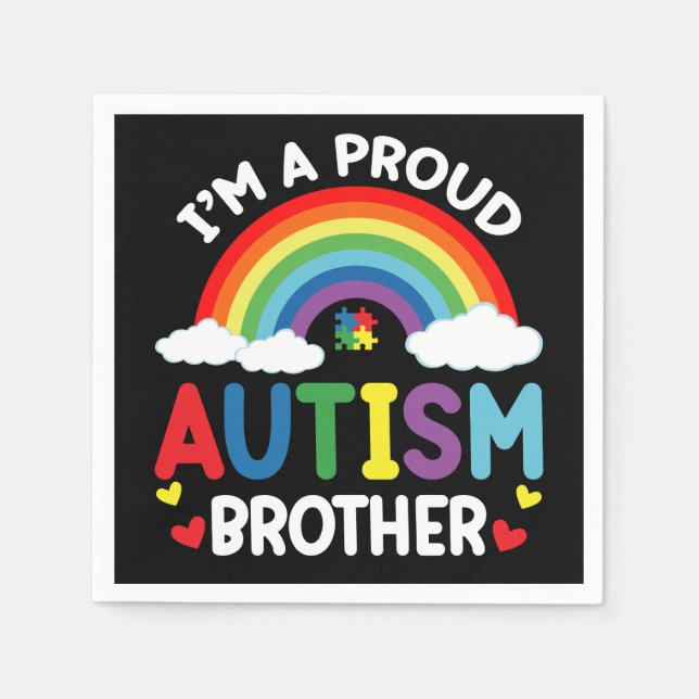I'm A Proud Autism Brother Autism Awareness Month Napkin (Front)