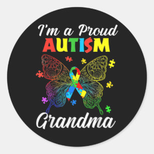 I'm A Proud Autism Grandma Puzzle Ribbon Butterfly Classic Round Sticker