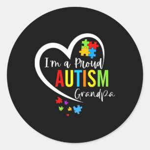 I'm A Proud Autism Grandpa Heart Autism Awareness Classic Round Sticker