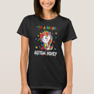 I'm A Proud Autism Honey Awareness Puzzle Unicorn T-Shirt
