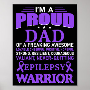 I'm A Proud Dad Epilepsy Awareness Purple Ribbon M Poster
