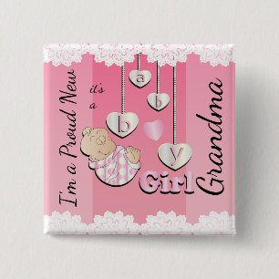 I'm a Proud New Grandma - Baby Girl 15 Cm Square Badge