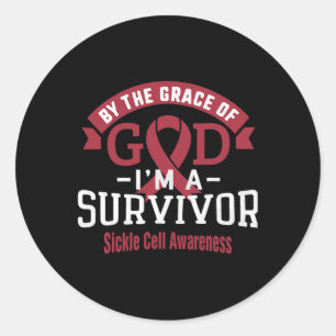 I'm A Sickle Cell Survivor By Grace Of God Burgund Classic Round Sticker