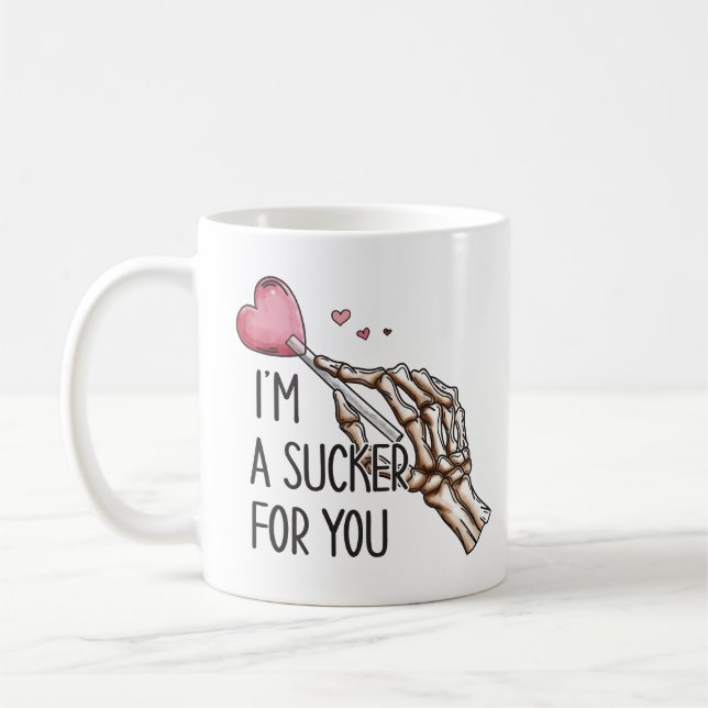 I'm A Sucker For You Skeleton Hand Valentine Mug (Left)