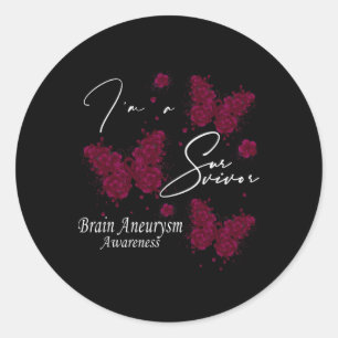 I'm A Survivor Brain Aneurysm Awareness Butterfly Classic Round Sticker