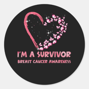 I'm A Survivor Breast Cancer Awareness Pink Heart Classic Round Sticker