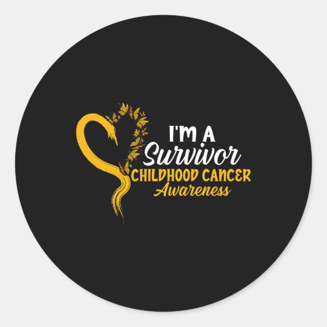 I'm A Survivor Butterfly Childhood Cancer Awarenes Classic Round Sticker (Front)