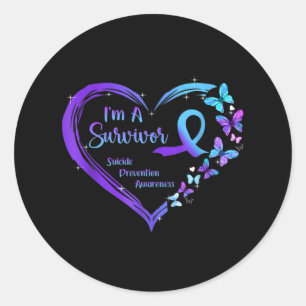 I'm A Survivor Butterfly Heart Suicide Prevention  Classic Round Sticker