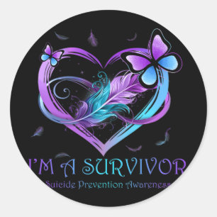I'm A Survivor Butterfly Heart Suicide Prevention Classic Round Sticker