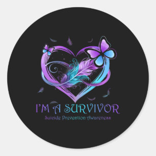 I'm A Survivor Butterfly Heart Suicide Prevention Classic Round Sticker