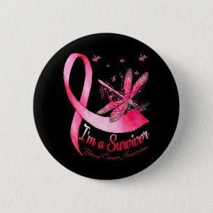 I'm A Survivor Dragonfly Breast Cancer Awareness 6 Cm Round Badge
