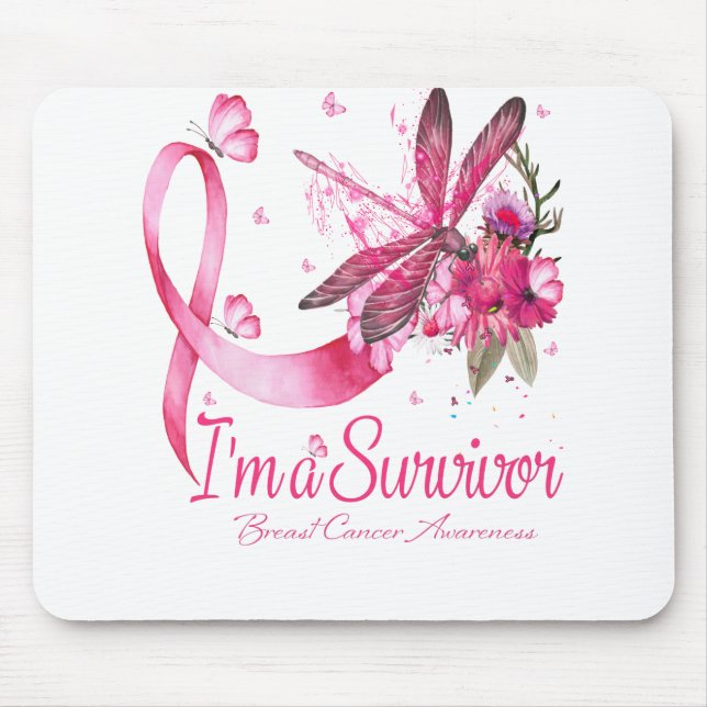 I'm A Survivor Dragonfly Breast Cancer Awareness Mouse Pad (Front)