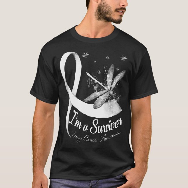 I'm A Survivor Dragonfly Lung Cancer Awareness T-Shirt (Front)