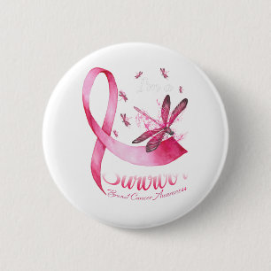 I'm A Survivor Dragonfly Pink Ribbon Breast Cancer 6 Cm Round Badge