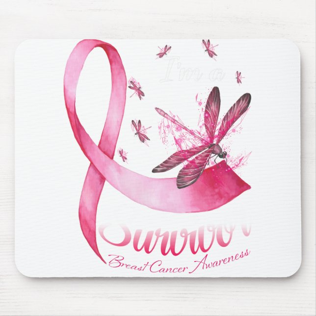 I'm A Survivor Dragonfly Pink Ribbon Breast Cancer Mouse Pad (Front)