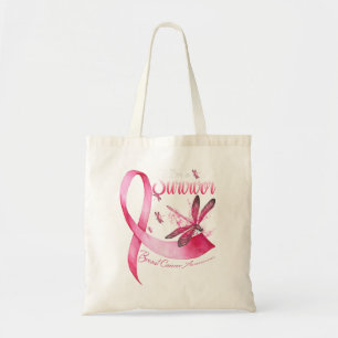 I'm A Survivor Dragonfly Pink Ribbon Breast Cancer Tote Bag