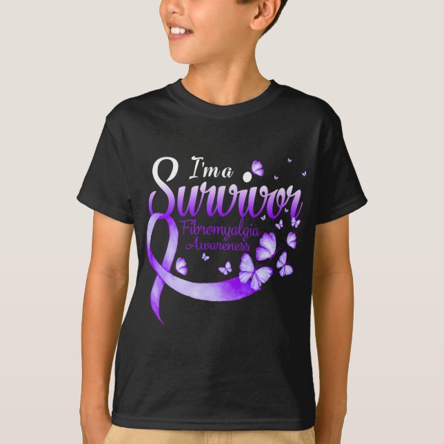 I'm A Survivor Fibromyalgia Awareness Butterfly 1  T-Shirt (Front)