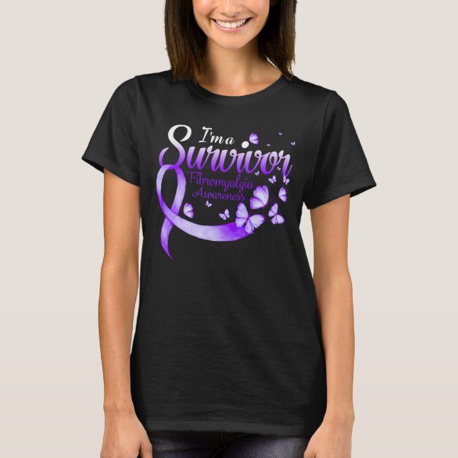 I'm A Survivor Fibromyalgia Awareness Butterfly Ri T-Shirt (Front)