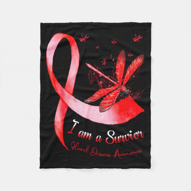 Im A Survivor Heart Disease Awareness Month Red Ri Fleece Blanket (Front)