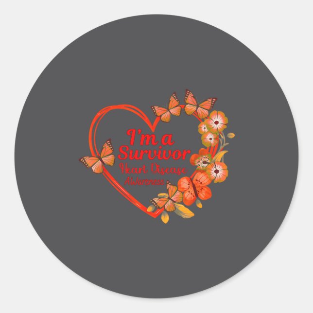 I'm A Survivor Heart Disease Awareness Red Butterf Classic Round Sticker (Front)