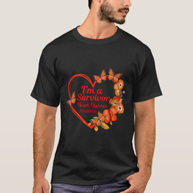 I'm A Survivor Heart Disease Awareness Red Butterf T-Shirt (Front)