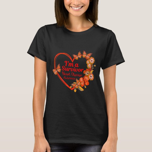 I'm A Survivor Heart Disease Awareness Red Butterf T-Shirt (Front)