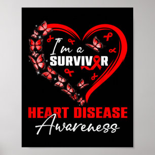 Im A Survivor Heart Disease Awareness Red Butterfl Poster