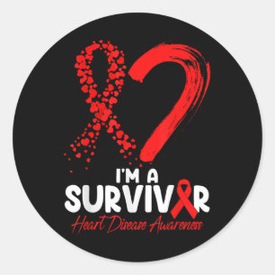 Im A Survivor Heart Disease Awareness Red Ribbon M Classic Round Sticker