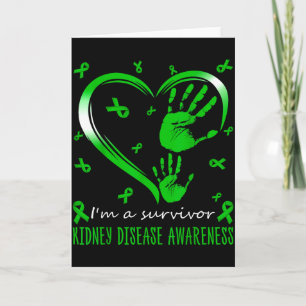 Im A Survivor Heart Green Ribbon With Hands Kidney Card