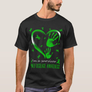 Im A Survivor Heart Green Ribbon With Hands Kidney T-Shirt