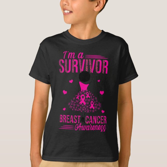 I'm A Survivor Pink Ribbon Women Breast Cancer Awa T-Shirt (Front)