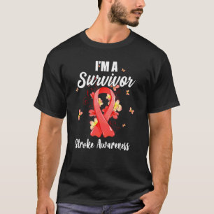 I'm A Survivor Stroke Awareness Red Ribbon Brain T-Shirt