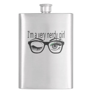 I'm a Very Nerdy Girl with Green Eye Shadow Hip Flask