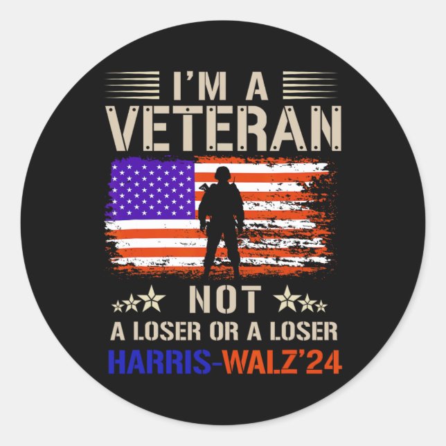 I'm A Veteran Not A Sucker Or Loser Anti Trump  Classic Round Sticker (Front)