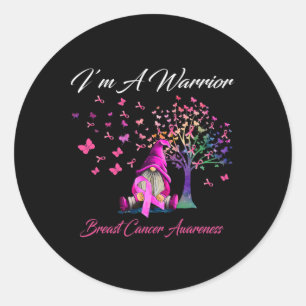 I'm A Warrior Breast Cancer Awareness Gnomes Pink Classic Round Sticker