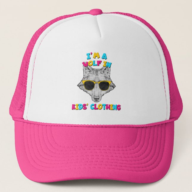 I'm A Wolf In Kids' Clothing Colourful Text Trucker Hat (Front)