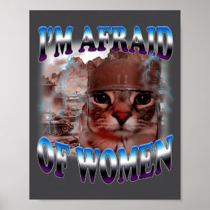 I'm Afraid Of Women Funny Saying Humor Cat Meme Poster